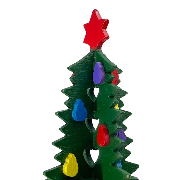 Vintage wooden hand painted 3D Christmas tree napkin rings (set of 4) - Picture 5 of 6